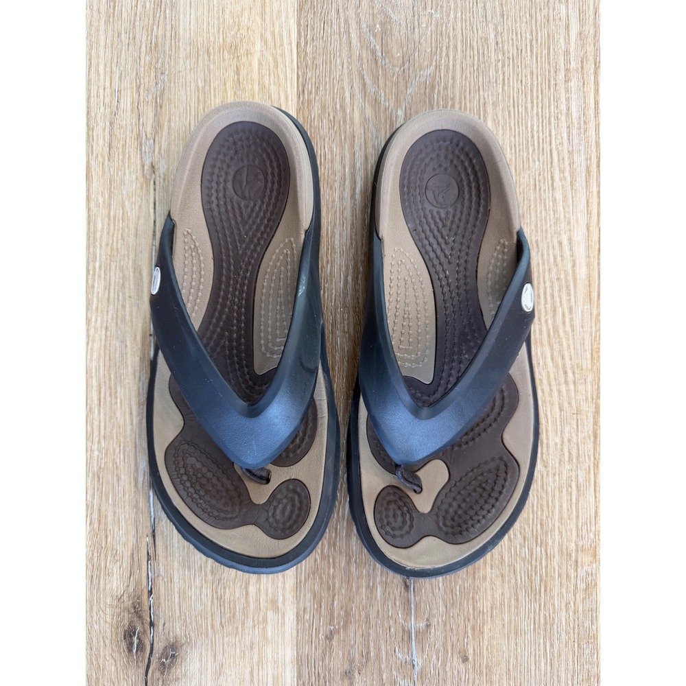 Crocs Athens Flip Flops Mens 6 Womens 8 Black Khaki Thong Sandals Comfort Sporty